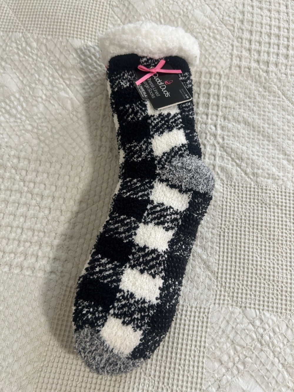 Cuddl Duds Black and White Check Plush Fuzzy Socks